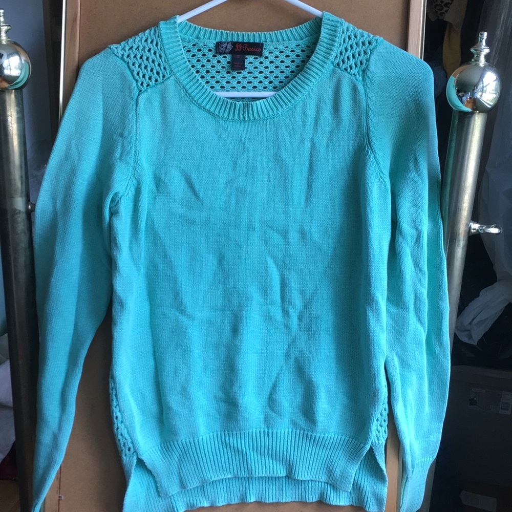 Aqua knit sweater w open back